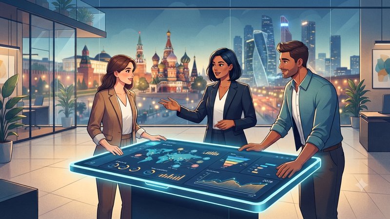 Современная концептуальная иллюстрация к руководству по выбору B2B CRM системы от компании Sales Machine